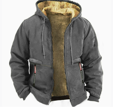 Galdouar | Homme Manteau Zippé Capuche Sherpa Hiver - Dark Grey - Image 2