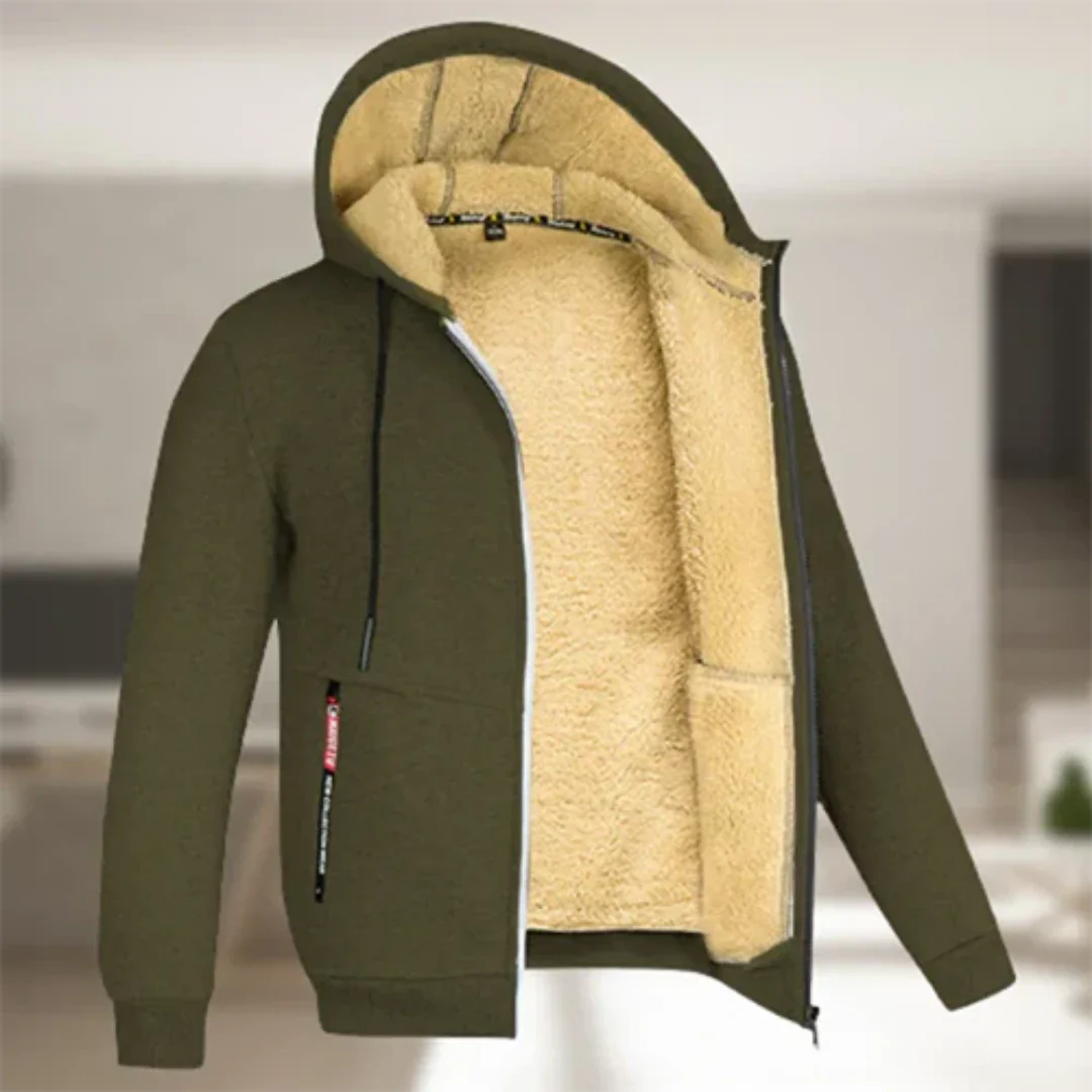 Galdouar | Homme Manteau Zippé Capuche Sherpa Hiver - Dark Grey - Image 3
