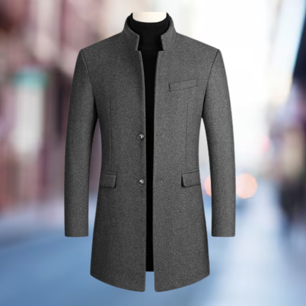 Galdouen | Homme Manteau Long Hiver Col Montant - Black - Image 2