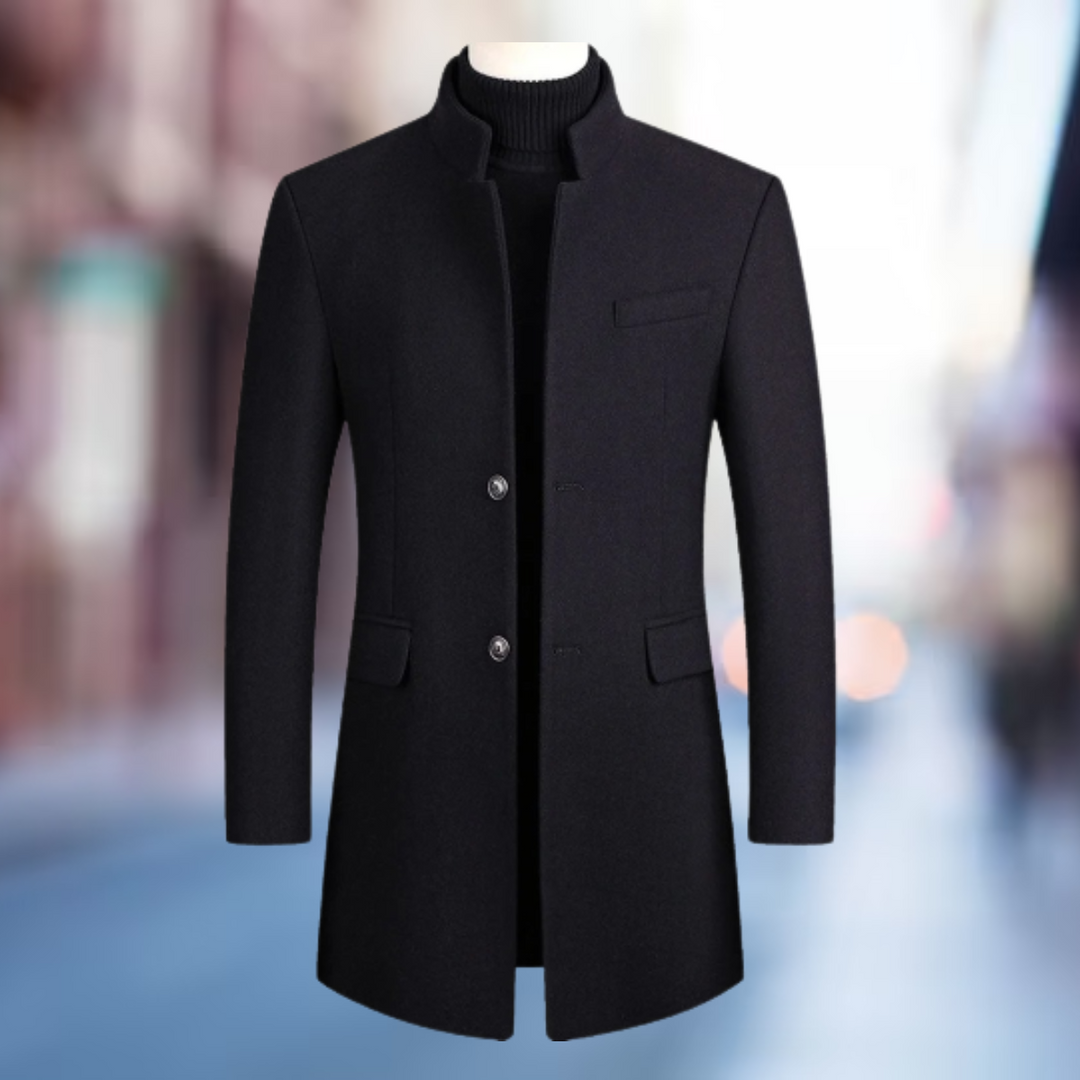 Galdouen | Homme Manteau Long Hiver Col Montant - Black - Image 4