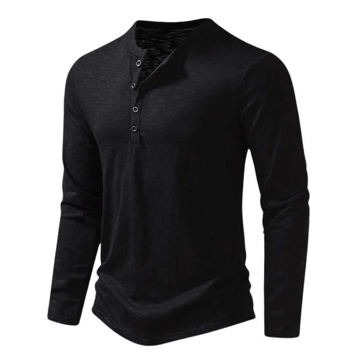 Galdric | Homme Chemise Manches Longues Henley - Black - Image 2