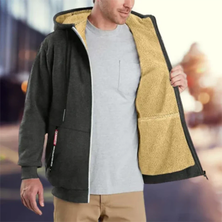 Galdric | Homme Manteau Zippé Capuche Doublé Sherpa - Dark Grey - Image 1