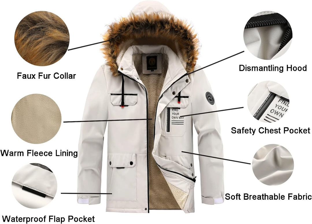 Galdric | Homme Parka Hiver Capuche Fourrure Doublée - White - Image 5