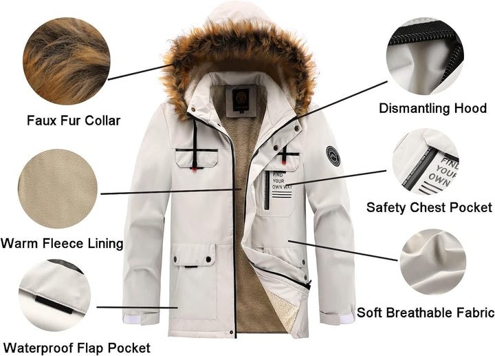 Galdric | Homme Parka Hiver Capuche Fourrure Doublée - White - Image 5