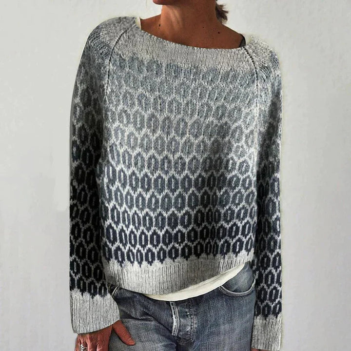 Galvène | Femme Pull Nordique Jacquard Dégradé - Grey - Image 1