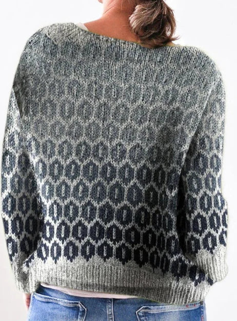 Galvène | Femme Pull Nordique Jacquard Dégradé - Grey - Image 2