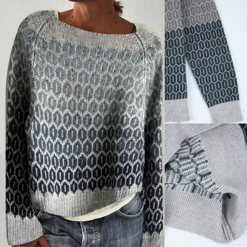 Galvène | Femme Pull Nordique Jacquard Dégradé - Grey - Image 3
