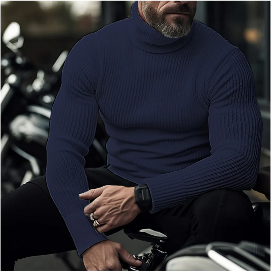 Galvorn | Homme Pull Col Roulé Côtelé Ajusté - Navy - Image 1