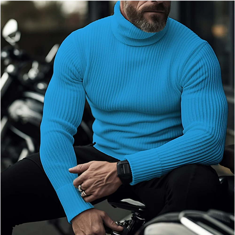 Galvorn | Homme Pull Col Roulé Côtelé Ajusté - Navy - Image 2