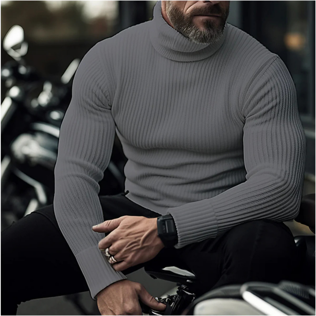 Galvorn | Homme Pull Col Roulé Côtelé Ajusté - Navy - Image 3