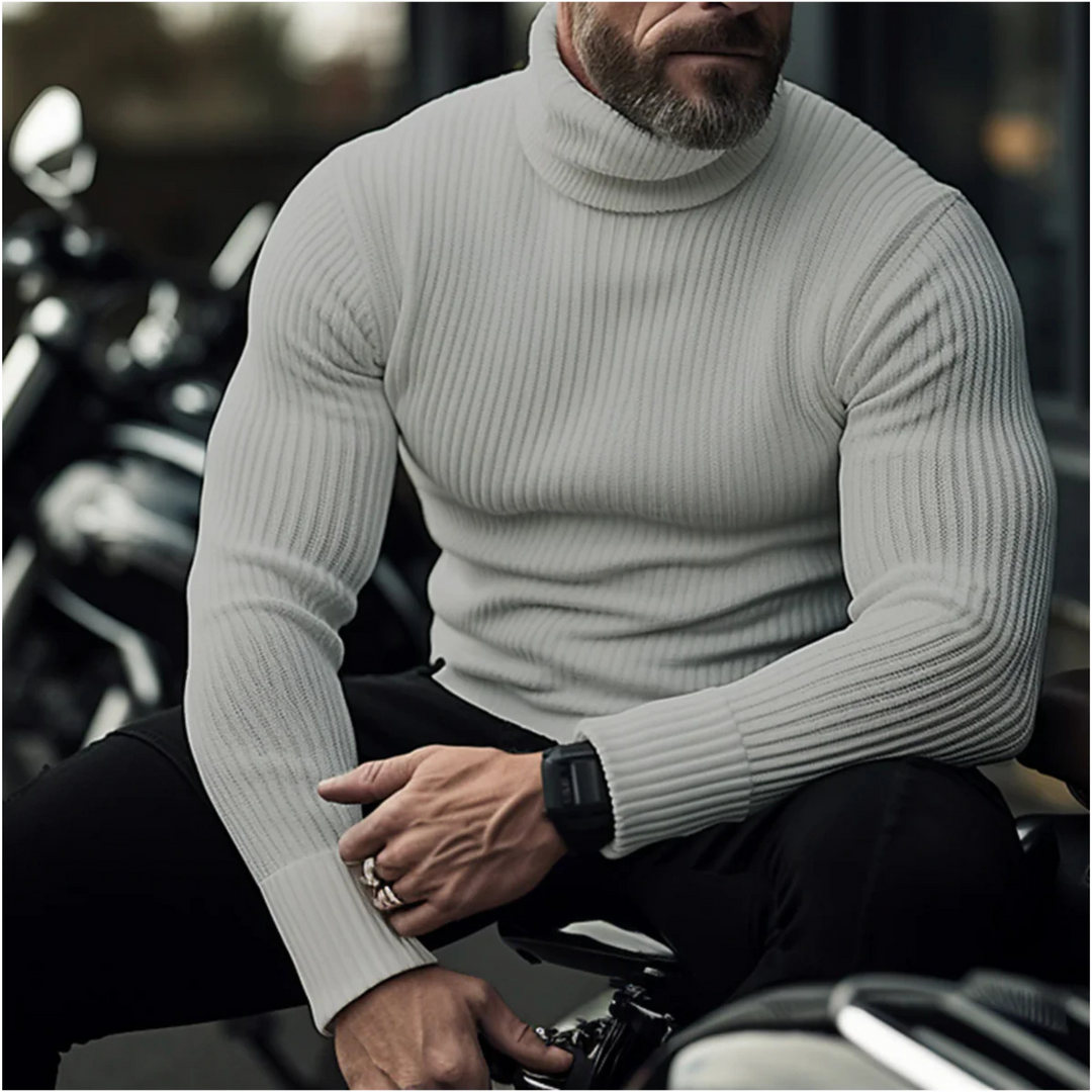Galvorn | Homme Pull Col Roulé Côtelé Ajusté - Navy - Image 4
