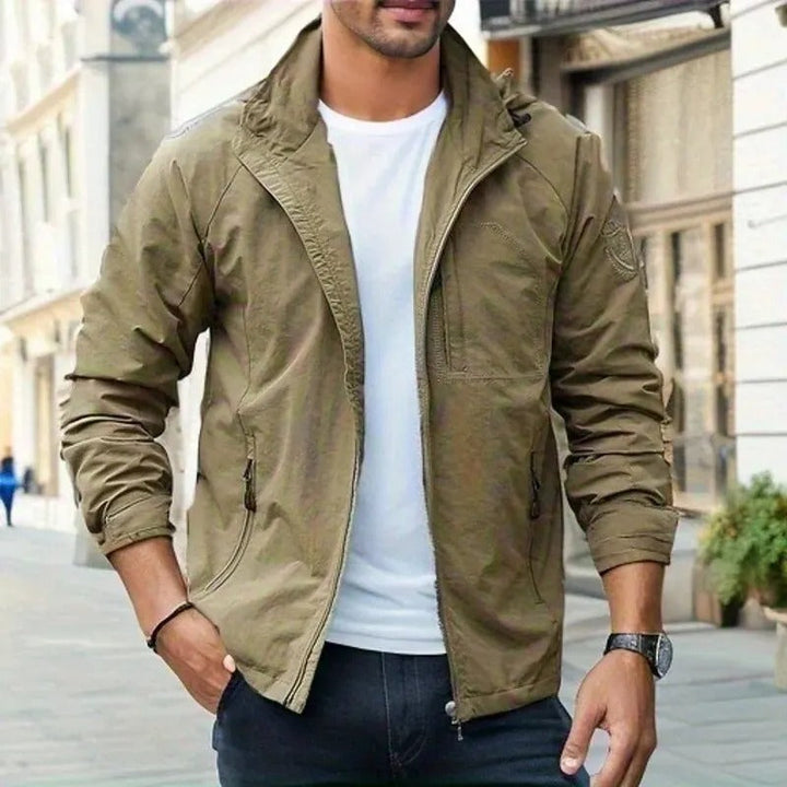 Garveil | Homme Veste Zippée Col Montant Décontractée - Khaki - Image 1