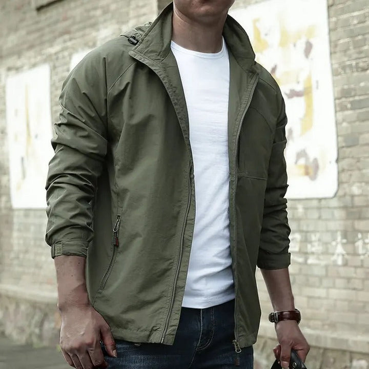 Garveil | Homme Veste Zippée Col Montant Décontractée - Khaki - Image 3