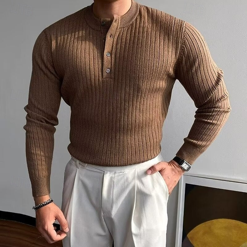 Garvel | Pull Homme Henley Côtelé Slim - Camel - Image 1