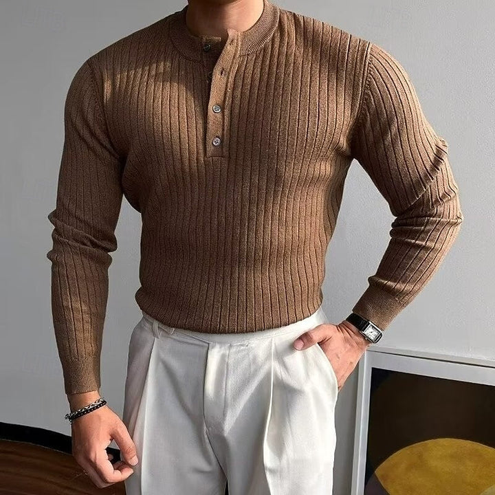 Garvel | Pull Homme Henley Côtelé Slim - Camel - Image 1