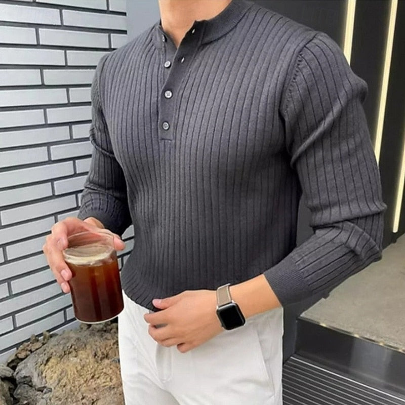 Garvel | Pull Homme Henley Côtelé Slim - Camel - Image 3