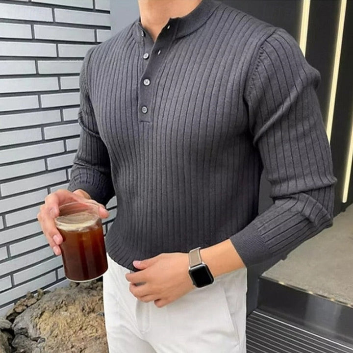 Garvel | Pull Homme Henley Côtelé Slim - Camel - Image 3