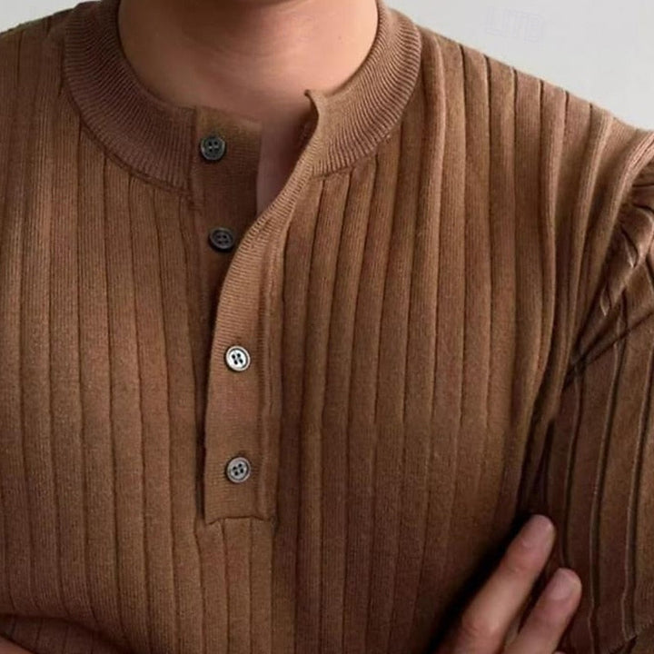 Garvel | Pull Homme Henley Côtelé Slim - Camel - Image 6