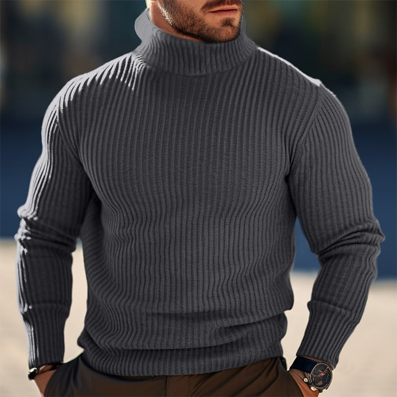 Darvhen | Homme Pull Col Roulé Côtelé