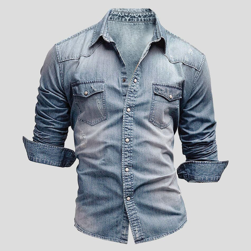 Garvon | Homme Chemise Jean Manches Longues Vintage - Light Blue - Image 1