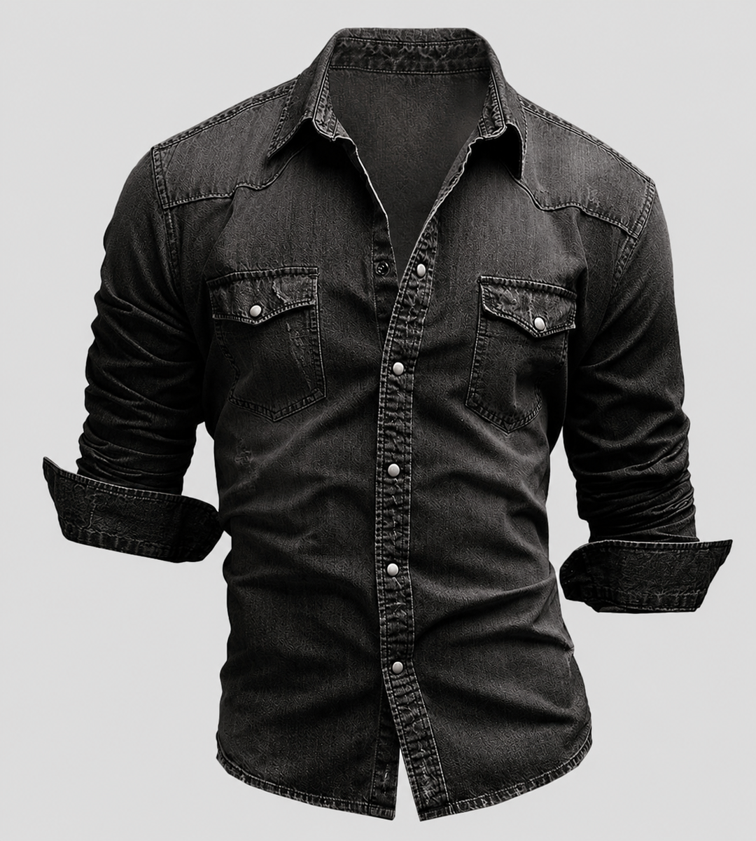 Garvon | Homme Chemise Jean Manches Longues Vintage - Light Blue - Image 5