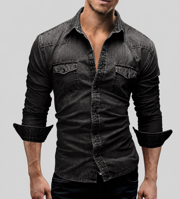Garvon | Homme Chemise Jean Manches Longues Vintage - Light Blue - Image 6
