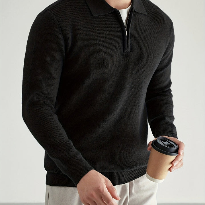 Garvéon | Homme Pull Col Polo Zippé Tricot - Black - Image 1