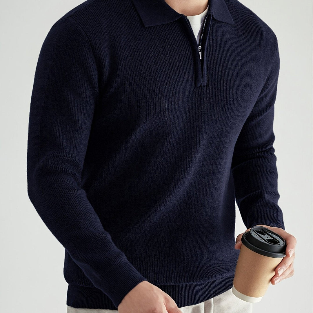 Garvéon | Homme Pull Col Polo Zippé Tricot - Black - Image 10