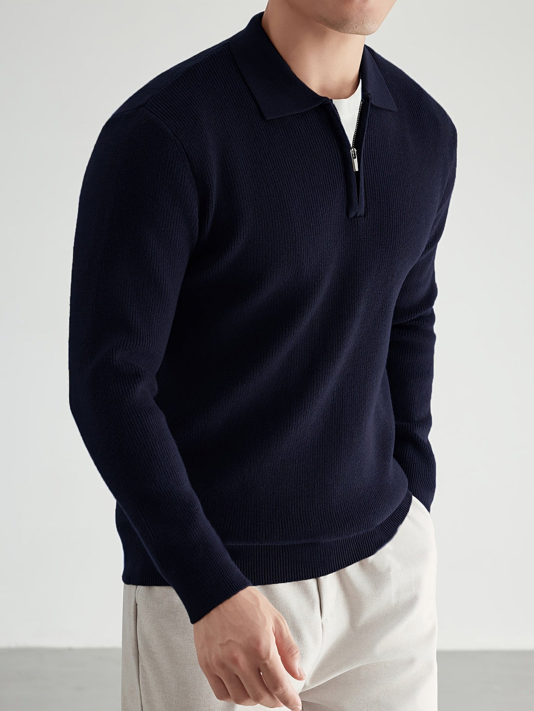 Garvéon | Homme Pull Col Polo Zippé Tricot - Black - Image 12