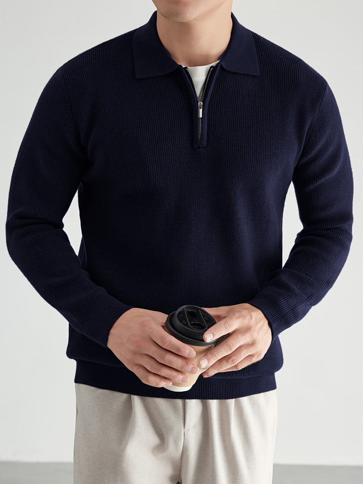 Garvéon | Homme Pull Col Polo Zippé Tricot - Black - Image 13
