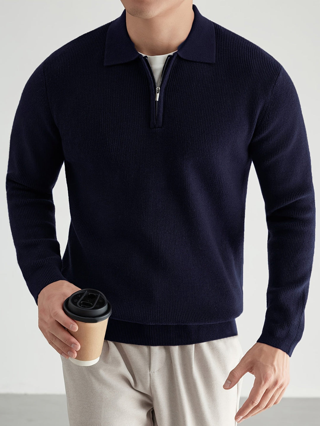 Garvéon | Homme Pull Col Polo Zippé Tricot - Black - Image 15