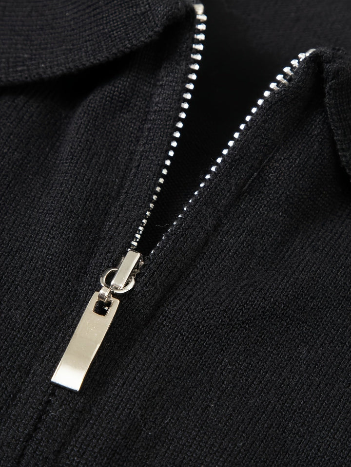 Garvéon | Homme Pull Col Polo Zippé Tricot - Black - Image 5