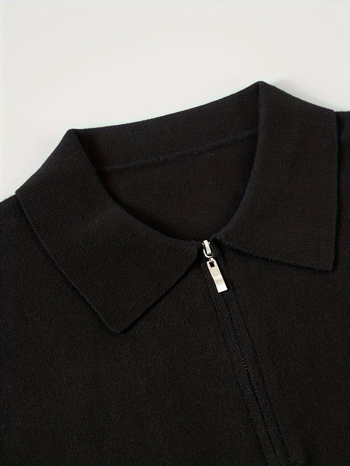 Garvéon | Homme Pull Col Polo Zippé Tricot - Black - Image 6