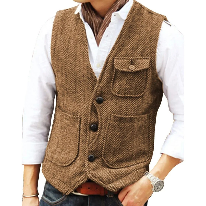 Gaspard | Homme Gilet Tweed Chevron Sans Manches - Image 1