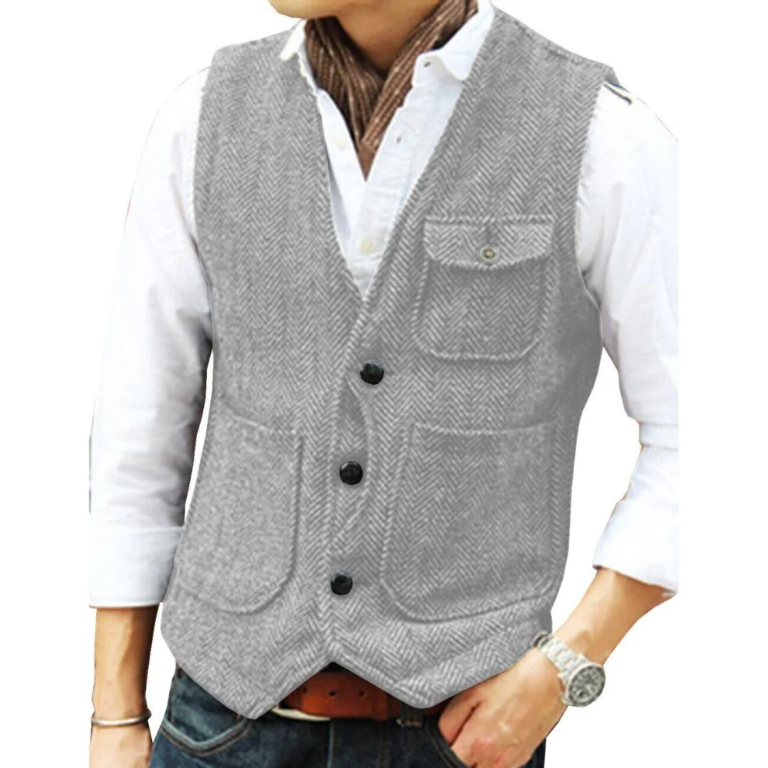 Gaspard | Homme Gilet Tweed Chevron Sans Manches - Image 2
