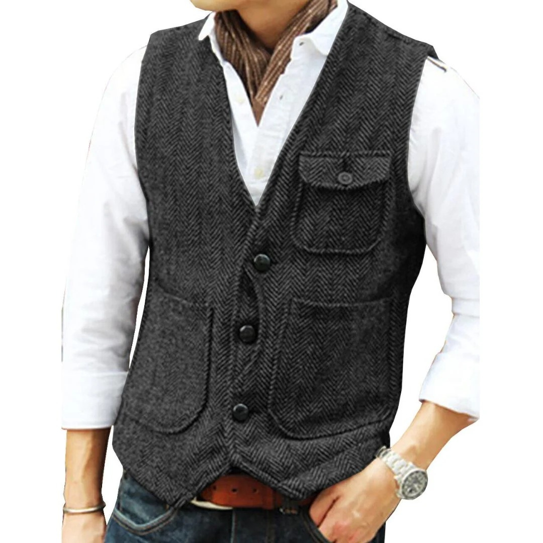 Gaspard | Homme Gilet Tweed Chevron Sans Manches - Image 3