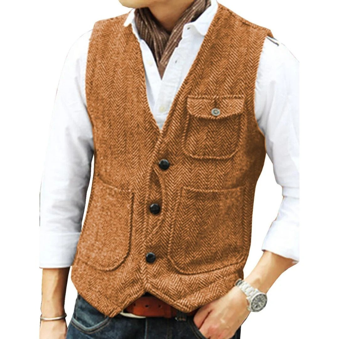 Gaspard | Homme Gilet Tweed Chevron Sans Manches - Image 4