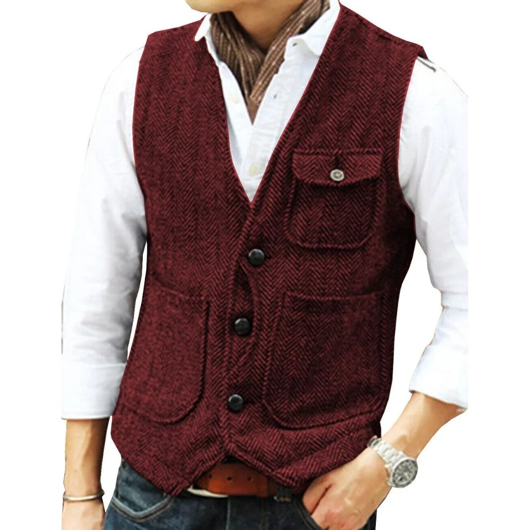 Gaspard | Homme Gilet Tweed Chevron Sans Manches - Image 5