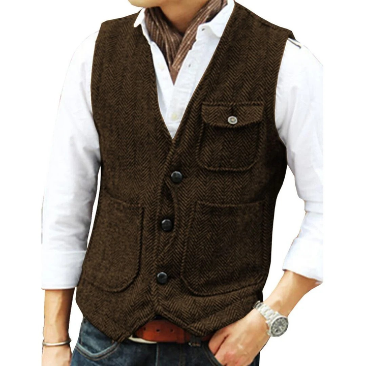 Gaspard | Homme Gilet Tweed Chevron Sans Manches - Image 6
