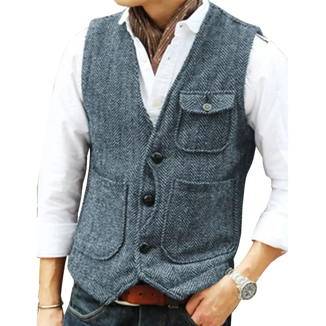 Gaspard | Homme Gilet Tweed Chevron Sans Manches - Image 7
