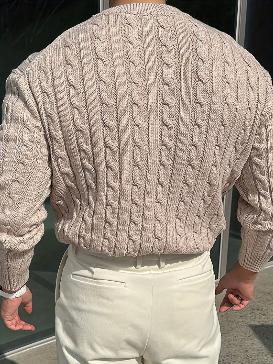 Gelvorn | Homme Pull Torsadé Col Rond - Light Grey - Image 10