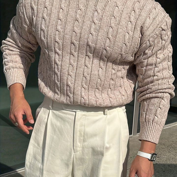 Gelvorn | Homme Pull Torsadé Col Rond - Light Grey - Image 13