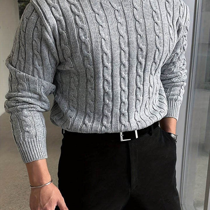 Gelvorn | Homme Pull Torsadé Col Rond - Light Grey - Image 14