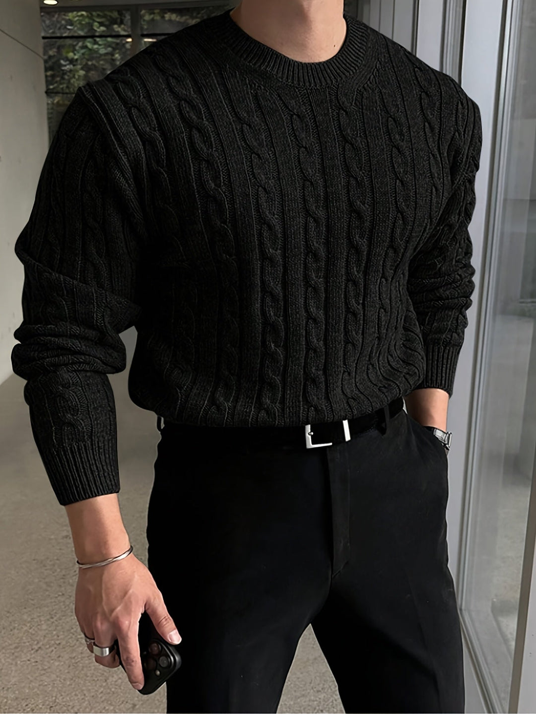 Gelvorn | Homme Pull Torsadé Col Rond - Light Grey - Image 2