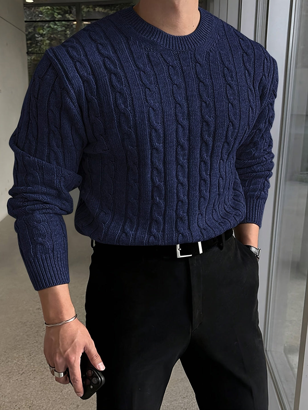 Gelvorn | Homme Pull Torsadé Col Rond - Light Grey - Image 3