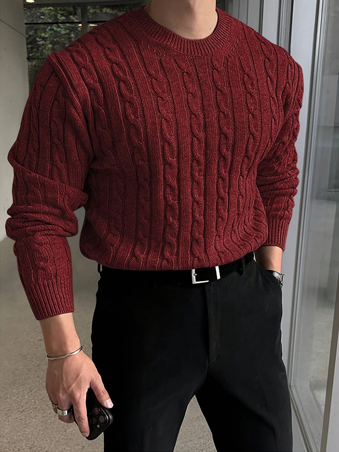 Gelvorn | Homme Pull Torsadé Col Rond - Light Grey - Image 4