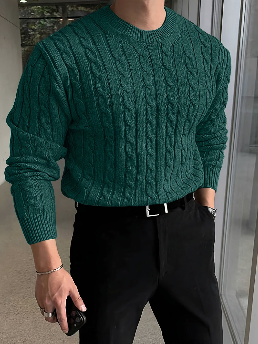 Gelvorn | Homme Pull Torsadé Col Rond - Light Grey - Image 6