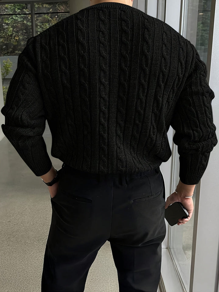 Gelvorn | Homme Pull Torsadé Col Rond - Light Grey - Image 7