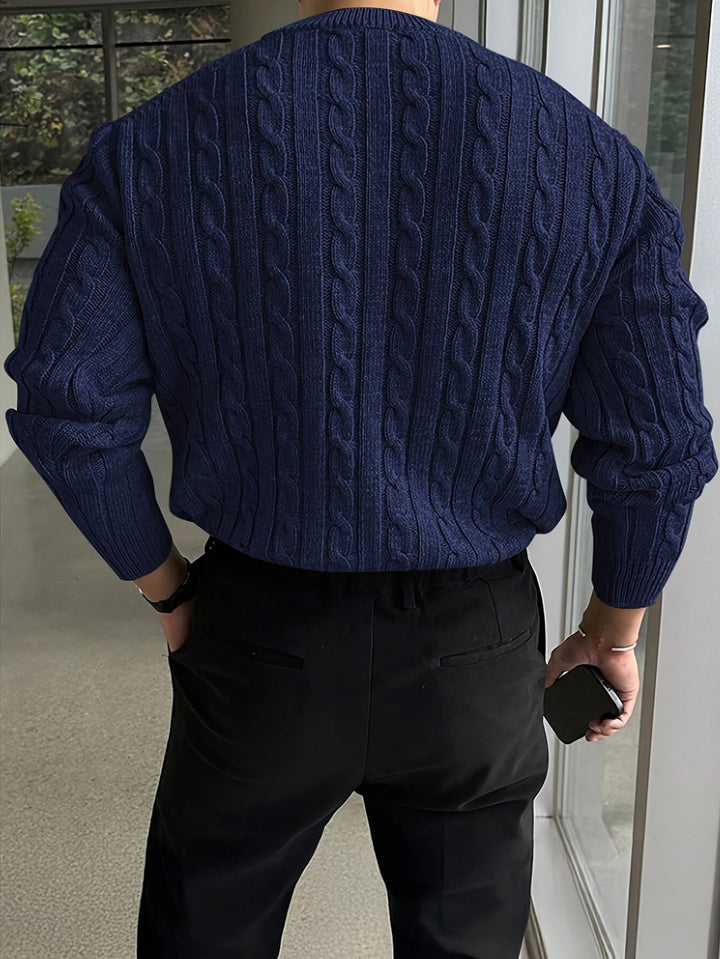 Gelvorn | Homme Pull Torsadé Col Rond - Light Grey - Image 8