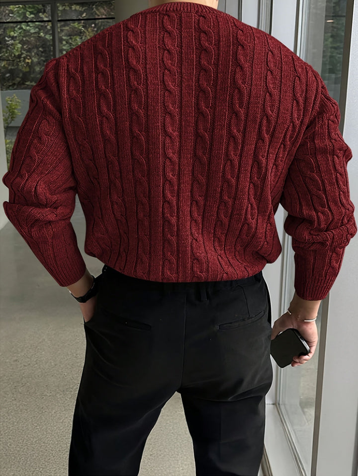 Gelvorn | Homme Pull Torsadé Col Rond - Light Grey - Image 9